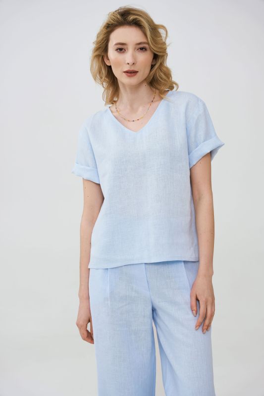 Футболка з льону з V-подібним вирізом